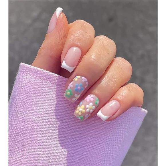 24 Pcs Acrylic Press on Nails ShortMedium, Glue on Nails Fake Nails